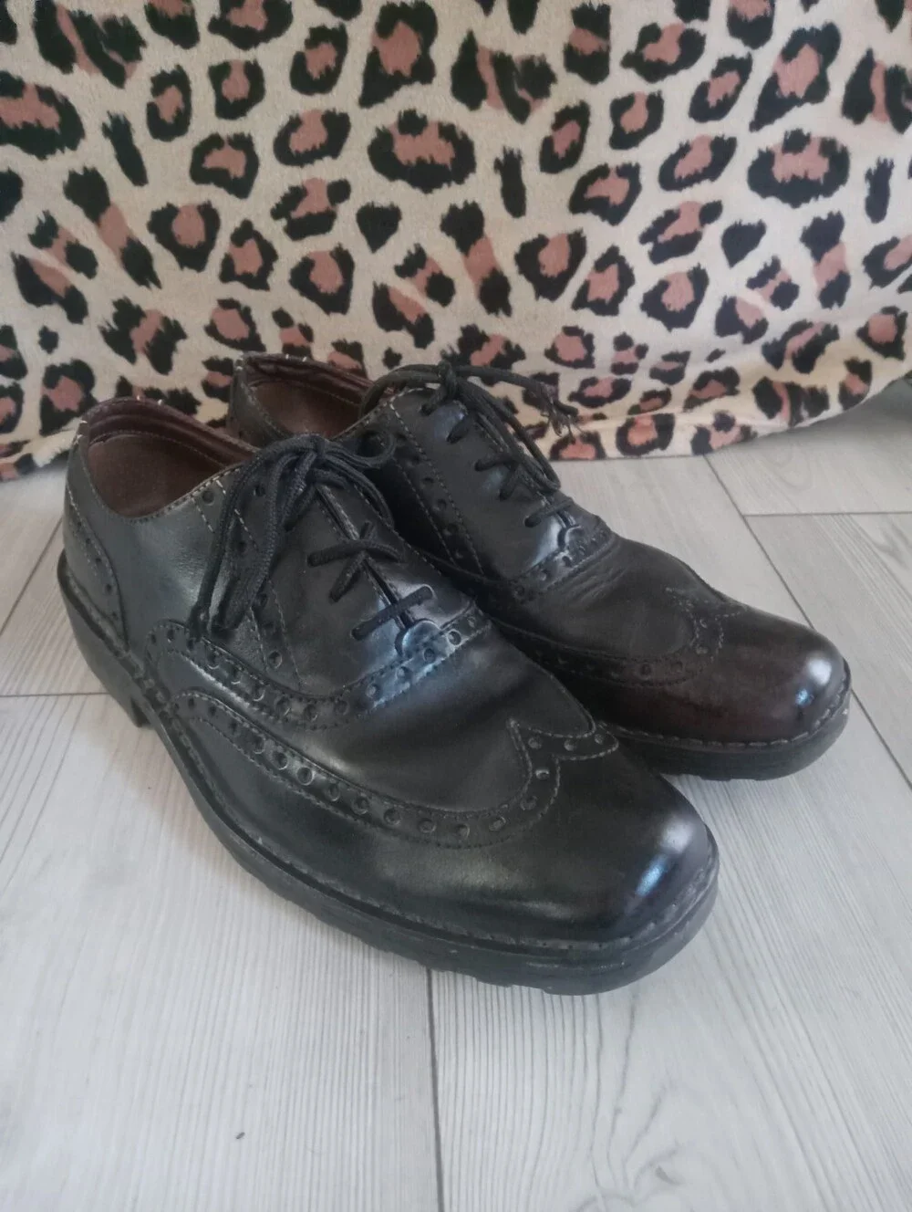 Men's Black Leather Born Oxfords Classic Wingtip Chunky Shoes